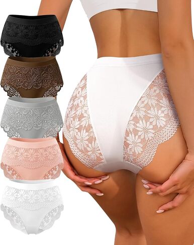 MEIYATING Women's Underwear Lace 5 Pack, Bikini Sexy Cheeky Ladies Hipster Panties Comfortable Briefs in Saudi Arabia