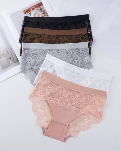 MEIYATING Women's Underwear Lace 5 Pack, Bikini Sexy Cheeky Ladies Hipster Panties Comfortable Briefs in Kuwait