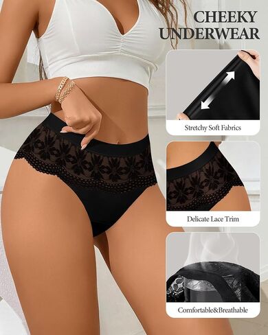 MEIYATING Women's Underwear Lace 5 Pack, Bikini Sexy Cheeky Ladies Hipster Panties Comfortable Briefs in Kuwait
