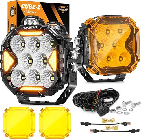 Auxbeam Cube-Z Series 4" Led Pods Lights with Amber Covers, 112W 12800LM Flood Spot Combo Offroad Driving Lights with DRL Turn Signal, Cube Ditch Light with DT Wiring Harness for Jeep ATV UTV, Pair in Kuwait