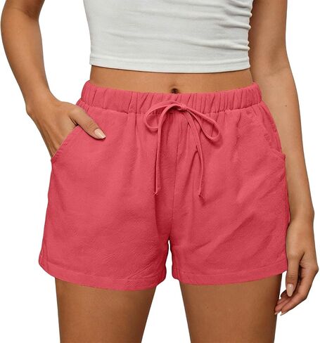 Womens Summer Linen Shorts High Waisted Wide Leg Cute Drawstring Lounge Boxer Shorts Casual Beach Vacation Outfits in Saudi Arabia