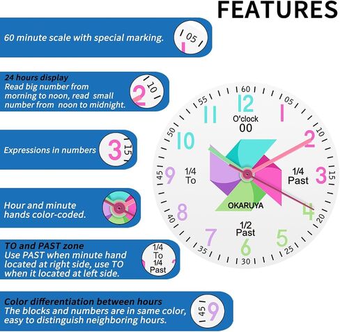 Blisshour Kids Watch Analog Waterproof, Pinwheel Learning Watch for Kids 8-12, Teacher Watches for Boys Ages 5-7 6-8, Easy to Read Educational Girls Watches in Saudi Arabia