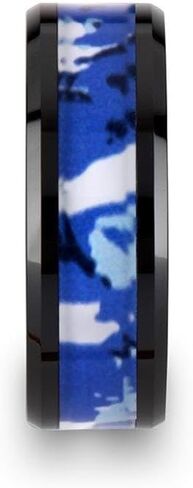 RECOIL Black Ceramic Ring with Blue and White Camouflage Inlay - 8mm in Kuwait