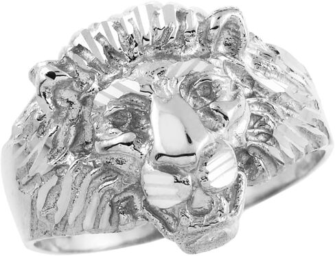 Claddagh Gold Men's .925 Sterling Silver Sparkle-Cut Lion Head Statement Ring | Available in Sizes 4-16 in Kuwait