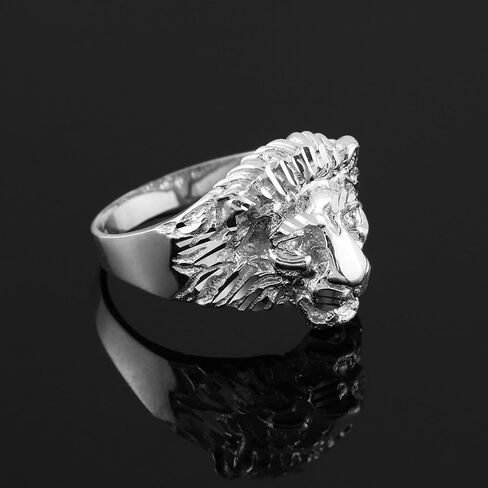 Claddagh Gold Men's .925 Sterling Silver Sparkle-Cut Lion Head Statement Ring | Available in Sizes 4-16 in Kuwait