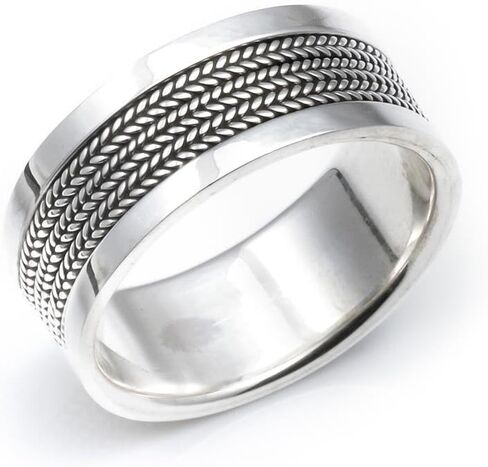 Silverly 9mm Bali Rope Thumb Rings for Women and Men - 925 Sterling Silver Chunky Rings - Wide Band for Men - Scrollwork Design - Couples Promise Ring in Kuwait