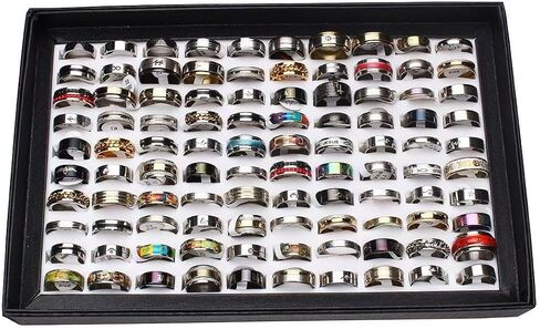 50Pcs/Lot Mixed Color Wide Band Titanium Steel Rings for Men, Random Style/Size 7-12, Gift Jewelry for Daily Wear in Saudi Arabia