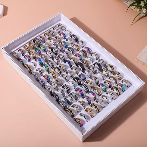 50Pcs/Lot Mixed Color Wide Band Titanium Steel Rings for Men, Random Style/Size 7-12, Gift Jewelry for Daily Wear in Saudi Arabia