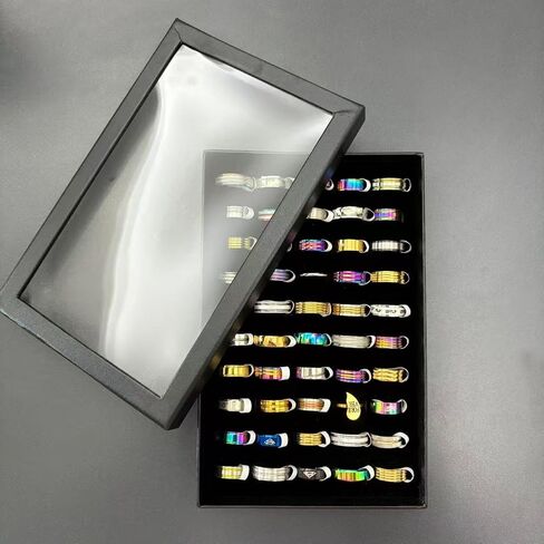 50Pcs/Lot Mixed Color Wide Band Titanium Steel Rings for Men, Random Style/Size 7-12, Gift Jewelry for Daily Wear in Saudi Arabia