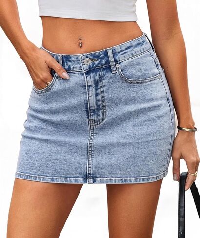 LOLILRSD Denim Skirt Mini Low Waist Jean Skirts for Women Casual Stretch Y2K with Pockets in Saudi Arabia
