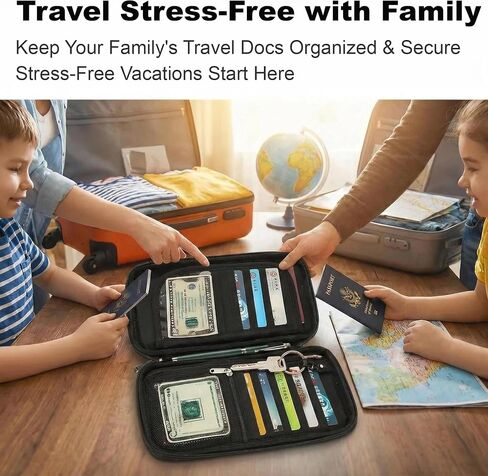 Travel Passport Holder, Water Resistant Travel Document Organizer for Family, Portable Passport Case with Wrist Strap for Travel, Vacation, Business Trip in Saudi Arabia