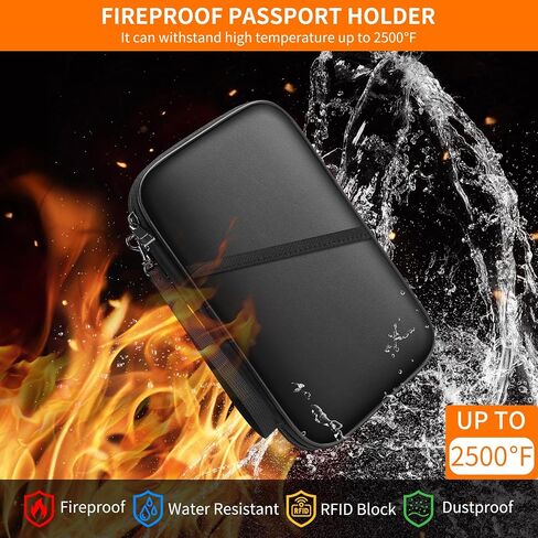 JUNDUN 2500℉ Fireproof Family Passport Holder,RFID Blocking Upgraded Material Fireproof Passport Wallet for 4,Travel Document Organizer Case with Zipper for Passport and Card in Saudi Arabia