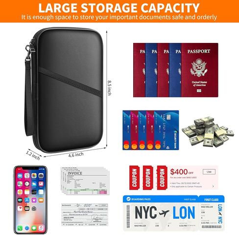 JUNDUN 2500℉ Fireproof Family Passport Holder,RFID Blocking Upgraded Material Fireproof Passport Wallet for 4,Travel Document Organizer Case with Zipper for Passport and Card in Saudi Arabia