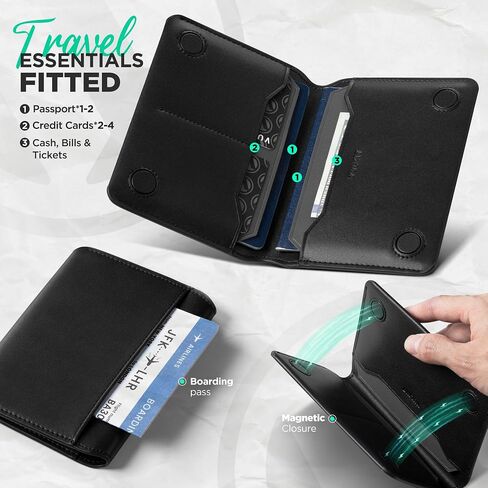 VULKIT Slim Minimalist Passport Wallet RFID Blocking Passport Holder for Travel, Leather Travel Wallet for Men Women, Magnetic Closure in Kuwait