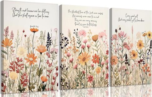 3 Pcs Wildflower Canvas Wall Art Poster Print Girl Nursery Decor Flower Print Floral Botanical Painting for Baby Girl Nursery Decor Inspirational Wall Art Office Decoration,12x16in in Saudi Arabia