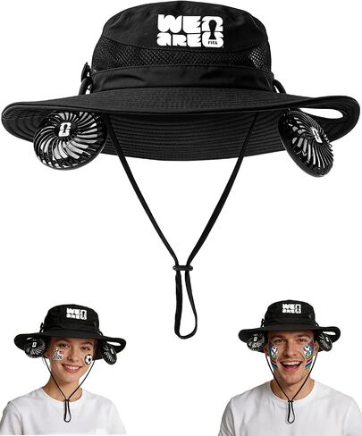 2026 FIFA World Cup Cooling Fan Hat, 2-in-1 Sun Hat with 3-Speed Detachable Rechargeable Fan, Personal Wearable Neck Fan for Fishing Hiking, Outdoor Recreation Cap for Men & Women Black in Saudi Arabia