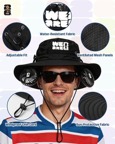 2026 FIFA World Cup Cooling Fan Hat, 2-in-1 Sun Hat with 3-Speed Detachable Rechargeable Fan, Personal Wearable Neck Fan for Fishing Hiking, Outdoor Recreation Cap for Men & Women Black in Saudi Arabia