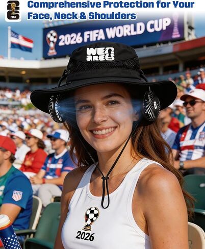 2026 FIFA World Cup Cooling Fan Hat, 2-in-1 Sun Hat with 3-Speed Detachable Rechargeable Fan, Personal Wearable Neck Fan for Fishing Hiking, Outdoor Recreation Cap for Men & Women Black in Saudi Arabia