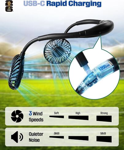 2026 FIFA World Cup Cooling Fan Hat, 2-in-1 Sun Hat with 3-Speed Detachable Rechargeable Fan, Personal Wearable Neck Fan for Fishing Hiking, Outdoor Recreation Cap for Men & Women Black in Saudi Arabia
