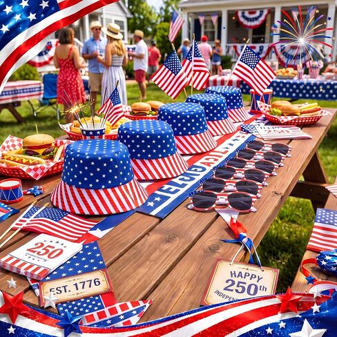 Chicingyou 24 Pcs American Flag Bucket Hats and Patriotic Sunglasses Bulk 4th of July Accessories USA Patriotic Bucket Hat Red White and Blue Fisherman Hats for Women Men Independence Day in Kuwait