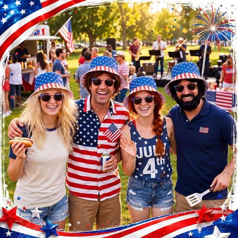 Chicingyou 24 Pcs American Flag Bucket Hats and Patriotic Sunglasses Bulk 4th of July Accessories USA Patriotic Bucket Hat Red White and Blue Fisherman Hats for Women Men Independence Day in Kuwait