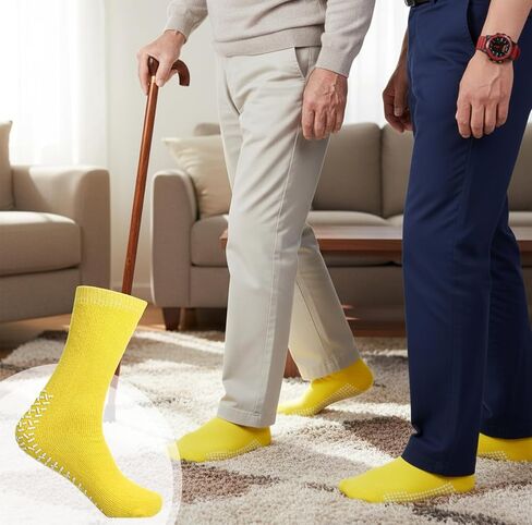 6 Pairs 2XL Large Slipper Socks Non Slip Sock Gripper Socks Non-Skid Ankle Sock Slip Stop Safety Single Tread Slipper Socks Soft Stretchy Grippy Sock for Adults Home Hospital Women Men Elderly in Kuwait