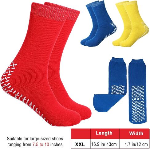 6 Pairs 2XL Large Slipper Socks Non Slip Sock Gripper Socks Non-Skid Ankle Sock Slip Stop Safety Single Tread Slipper Socks Soft Stretchy Grippy Sock for Adults Home Hospital Women Men Elderly in Kuwait
