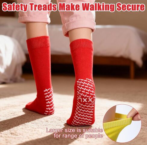 6 Pairs 2XL Large Slipper Socks Non Slip Sock Gripper Socks Non-Skid Ankle Sock Slip Stop Safety Single Tread Slipper Socks Soft Stretchy Grippy Sock for Adults Home Hospital Women Men Elderly in Kuwait