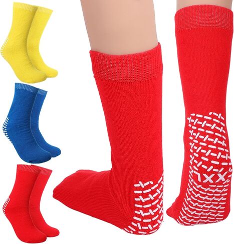 6 Pairs 2XL Large Slipper Socks Non Slip Sock Gripper Socks Non-Skid Ankle Sock Slip Stop Safety Single Tread Slipper Socks Soft Stretchy Grippy Sock for Adults Home Hospital Women Men Elderly in Kuwait
