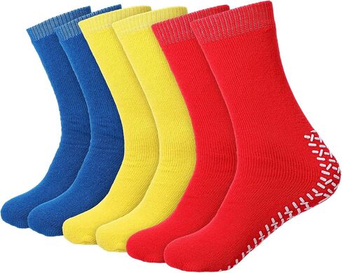 6 Pairs 2XL Large Slipper Socks Non Slip Sock Gripper Socks Non-Skid Ankle Sock Slip Stop Safety Single Tread Slipper Socks Soft Stretchy Grippy Sock for Adults Home Hospital Women Men Elderly in Kuwait