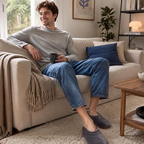 Mens Slippers Socks with Grippers Indoor, 2 Pairs Cozy Non-Slip Slipper Socks for Men with Soft Sole, Warm House Shoes as a Gift for Dad Husband Christmas Birthday in Saudi Arabia