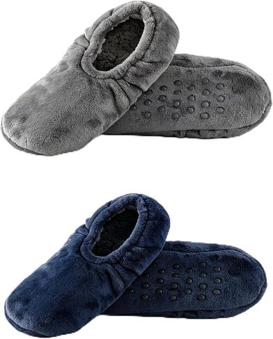Mens Slippers Socks with Grippers Indoor, 2 Pairs Cozy Non-Slip Slipper Socks for Men with Soft Sole, Warm House Shoes as a Gift for Dad Husband Christmas Birthday in Saudi Arabia