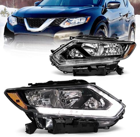 Headlight Assembly for 2014 2015 2016 Nissan Rogue Clear Lens Chrome Housing with Amber Reflector Headlamp Replacement Driver and Passenger Side Pair in Saudi Arabia