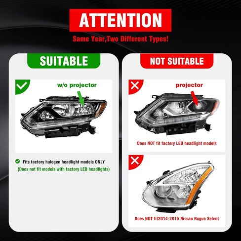 Headlight Assembly for 2014 2015 2016 Nissan Rogue Clear Lens Chrome Housing with Amber Reflector Headlamp Replacement Driver and Passenger Side Pair in Saudi Arabia