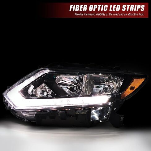 Headlight Assembly for 2014 2015 2016 Nissan Rogue Clear Lens Chrome Housing with Amber Reflector Headlamp Replacement Driver and Passenger Side Pair in Saudi Arabia