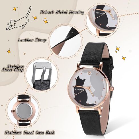 TEHAUX Cat Watch, Kids Watch with Soft Leather Strap, Cute Quartz Wristwatch Analog for Girls Boys Students, Easy to Read Kitten Timepiece Gift for Daughter School in Kuwait