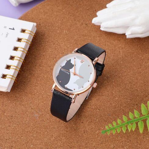 TEHAUX Cat Watch, Kids Watch with Soft Leather Strap, Cute Quartz Wristwatch Analog for Girls Boys Students, Easy to Read Kitten Timepiece Gift for Daughter School in Kuwait