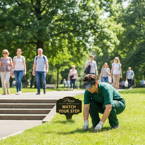 Please Watch Your Step Sign 14×10 Inch 0.4" Thick, UV Waterproof Anti-UV Outdoor Caution Sign with Yard Stakes for Garden Walkway, Lawn & Outdoor Walkway in Kuwait