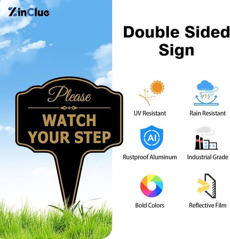 Please Watch Your Step Sign 14×10 Inch 0.4" Thick, UV Waterproof Anti-UV Outdoor Caution Sign with Yard Stakes for Garden Walkway, Lawn & Outdoor Walkway in Kuwait