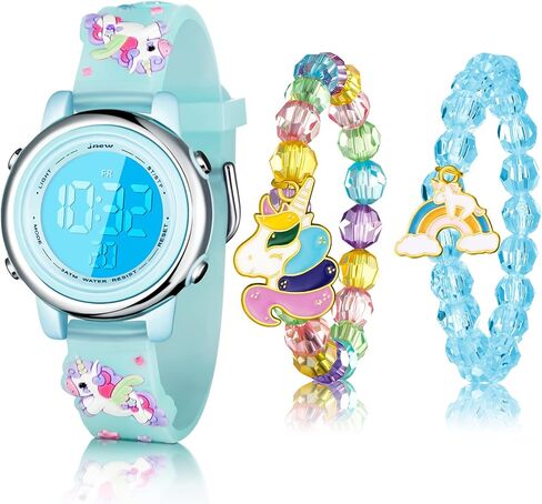 Yaomiao 3 Pieces Kids Unicorn Digital Sport Watches and Bracelets,7 Color Lights, Alarm, Stopwatch, 3D Waterproof Watch Gift for Girls 3-10 Years Old (Cute Style) in Kuwait