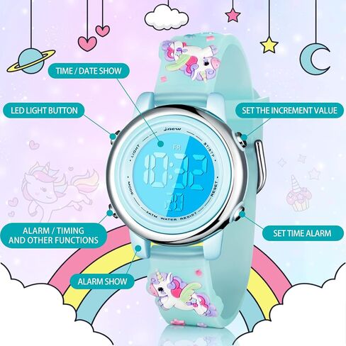 Yaomiao 3 Pieces Kids Unicorn Digital Sport Watches and Bracelets,7 Color Lights, Alarm, Stopwatch, 3D Waterproof Watch Gift for Girls 3-10 Years Old (Cute Style) in Kuwait