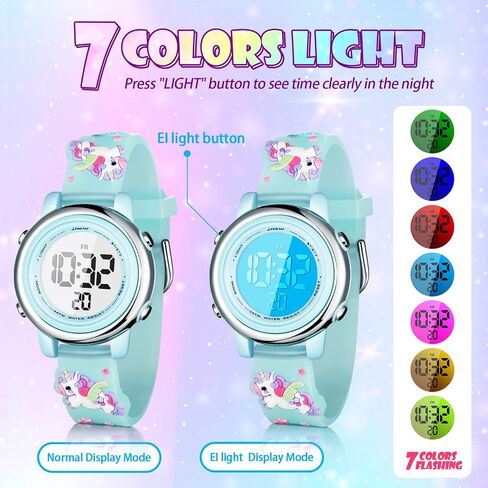 Yaomiao 3 Pieces Kids Unicorn Digital Sport Watches and Bracelets,7 Color Lights, Alarm, Stopwatch, 3D Waterproof Watch Gift for Girls 3-10 Years Old (Cute Style) in Kuwait