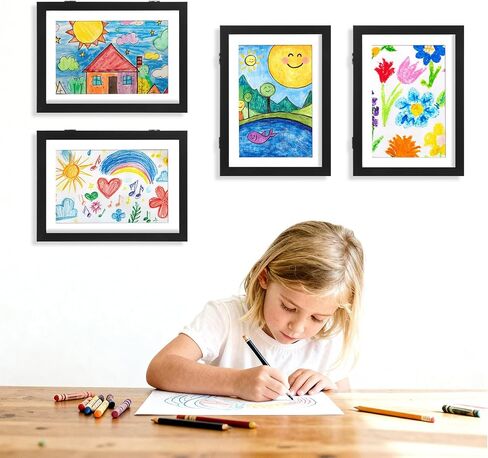 Cinnvoice 10 Pack 8.5 x 11 Inch Kids Artwork Frames Changeable Holds 100 Pcs Kids Drawing Front Opening Frames for Children Art Projects, Crafts, Photos, Artwork Storage and Display(Black) in Kuwait