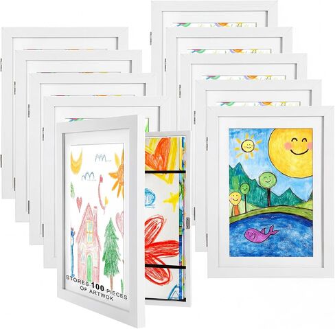 Cinnvoice 10 Pack 8.5 x 11 Inch Kids Artwork Frames Changeable Holds 100 Pcs Kids Drawing Front Opening Frames for Children Art Projects, Crafts, Photos, Artwork Storage and Display(Black) in Kuwait