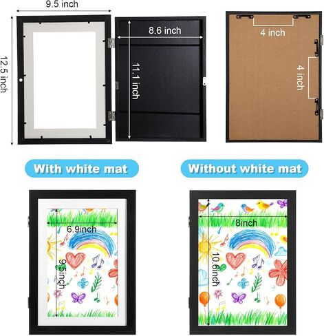 Cinnvoice 10 Pack 8.5 x 11 Inch Kids Artwork Frames Changeable Holds 100 Pcs Kids Drawing Front Opening Frames for Children Art Projects, Crafts, Photos, Artwork Storage and Display(Black) in Kuwait