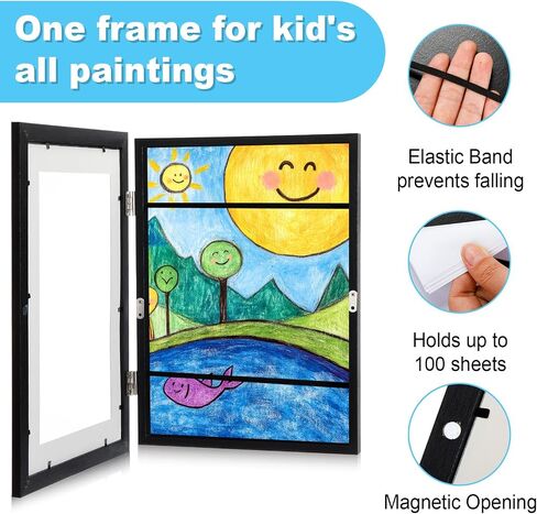 Cinnvoice 10 Pack 8.5 x 11 Inch Kids Artwork Frames Changeable Holds 100 Pcs Kids Drawing Front Opening Frames for Children Art Projects, Crafts, Photos, Artwork Storage and Display(Black) in Kuwait