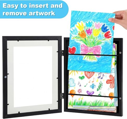Cinnvoice 10 Pack 8.5 x 11 Inch Kids Artwork Frames Changeable Holds 100 Pcs Kids Drawing Front Opening Frames for Children Art Projects, Crafts, Photos, Artwork Storage and Display(Black) in Kuwait