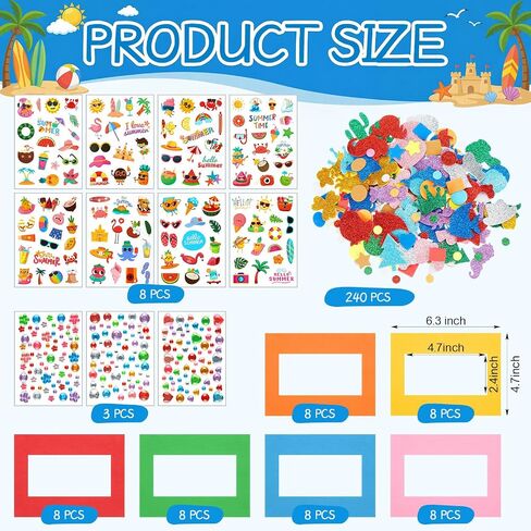 BreezeHug 48 Sets Summer Foam Picture Frame Crafts Kits Beach Pool Decorations DIY Craft Kits with Summer Hawaii Stickers for Party Holiday Exchange Gifts Art Project Supplies in Saudi Arabia