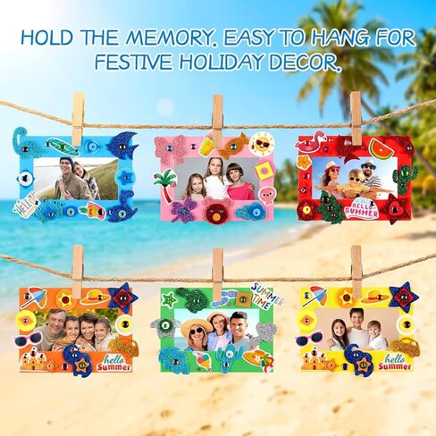 BreezeHug 48 Sets Summer Foam Picture Frame Crafts Kits Beach Pool Decorations DIY Craft Kits with Summer Hawaii Stickers for Party Holiday Exchange Gifts Art Project Supplies in Saudi Arabia
