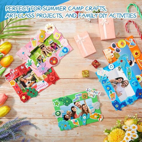 BreezeHug 48 Sets Summer Foam Picture Frame Crafts Kits Beach Pool Decorations DIY Craft Kits with Summer Hawaii Stickers for Party Holiday Exchange Gifts Art Project Supplies in Saudi Arabia